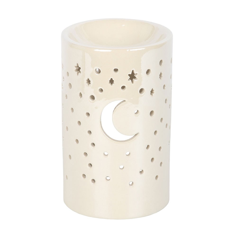 Something Different - Iridescent White Moon Pillar and Wax Warmer Oliebrander - Wit
